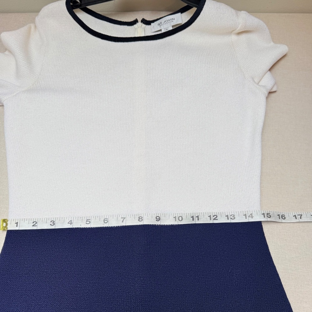 St. John Navy White Colorblock Round Neck 3/4 Sleeves Sheath Dress Size 4 - Picture 10 of 10